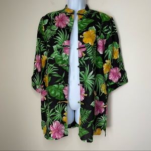 COPY - LAUREN RALPH LAUREN 100% LINEN TROPICAL COLORFUL FLORAL PALM SHIRT JACKE…